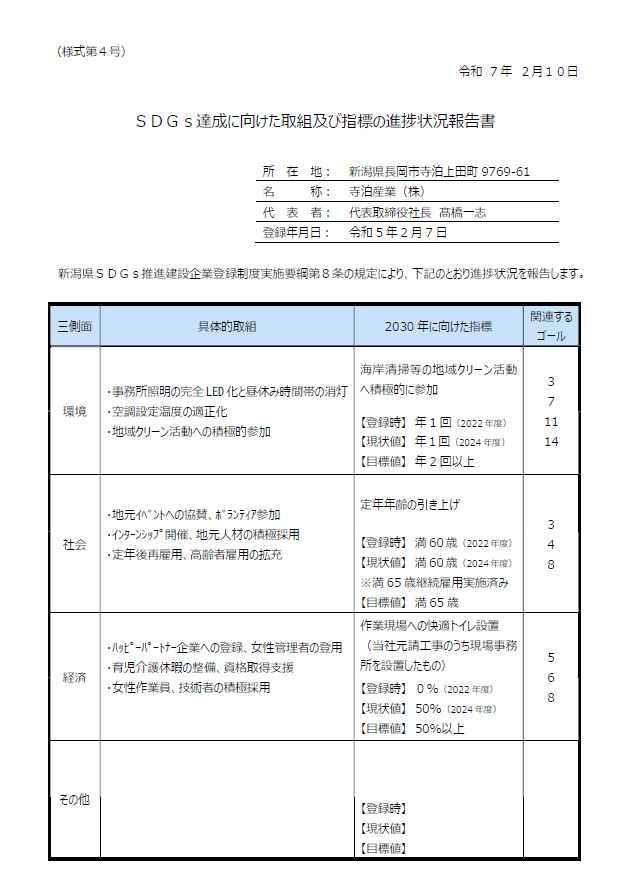 SDGs達成に向けた取組及び指標の進捗状況報告書